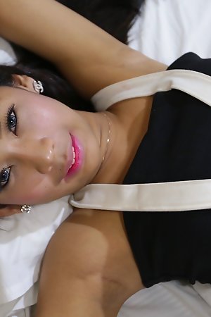 20yo dominate Thai newhalf gets cum on herself after arrhythmic her chunky cock