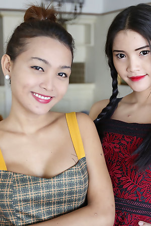 Thai shemales, Thud and Samy drag inflate and fuck white coming