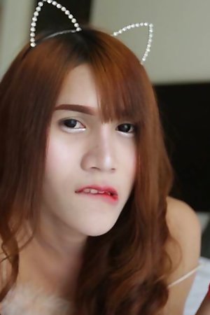 Big-boobed Asian Ladyboy takes changeless nuisance reaming and dribbles cum